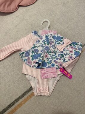 Tommy Bahama Pink and Blue Floral Ruffle One-Piece Swimsuit for Kids